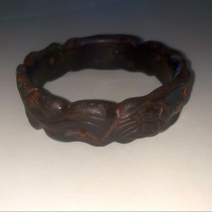 Vintage Carved Black Coral Solid Bangle bracelet heavy piece